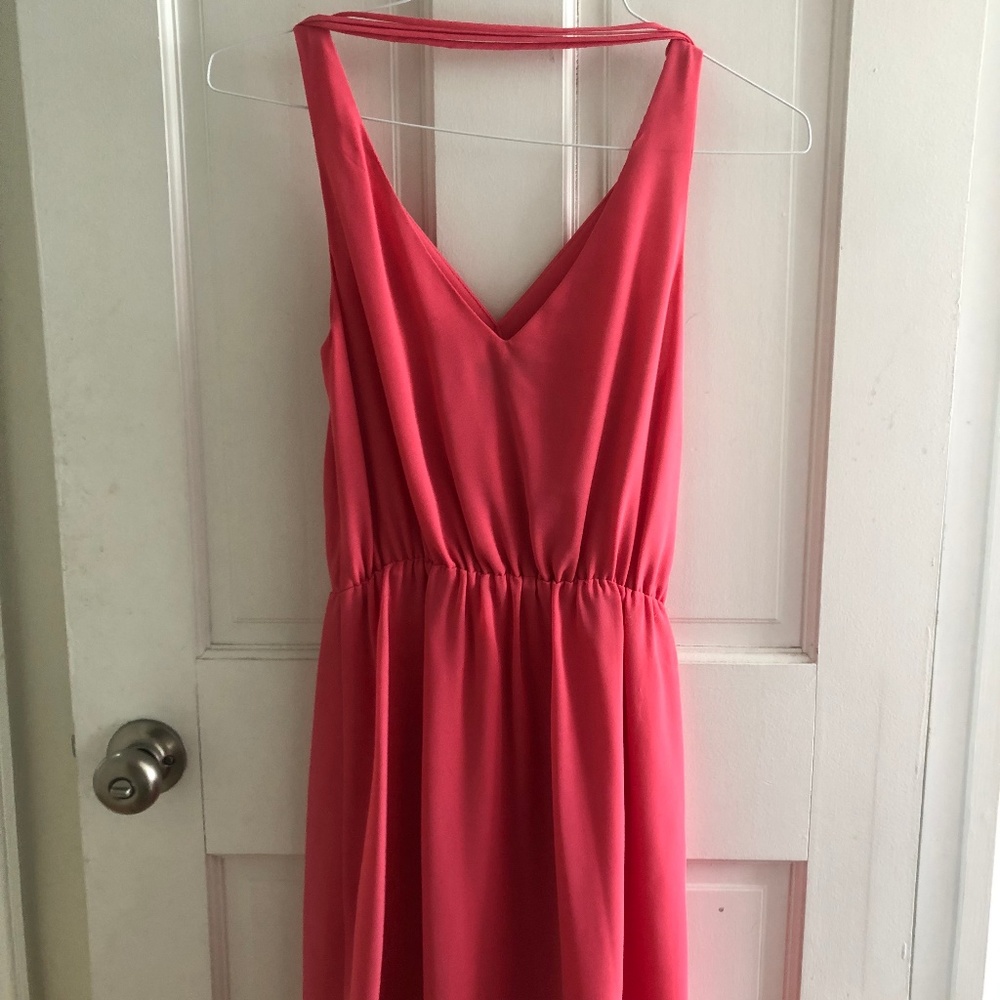 Coral Chiffon V-neck Dress
